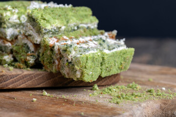 fresh and sweet green cake with sliced green kiwi fruit
