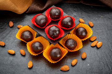 Chocolates with nuts in the shape of a ball