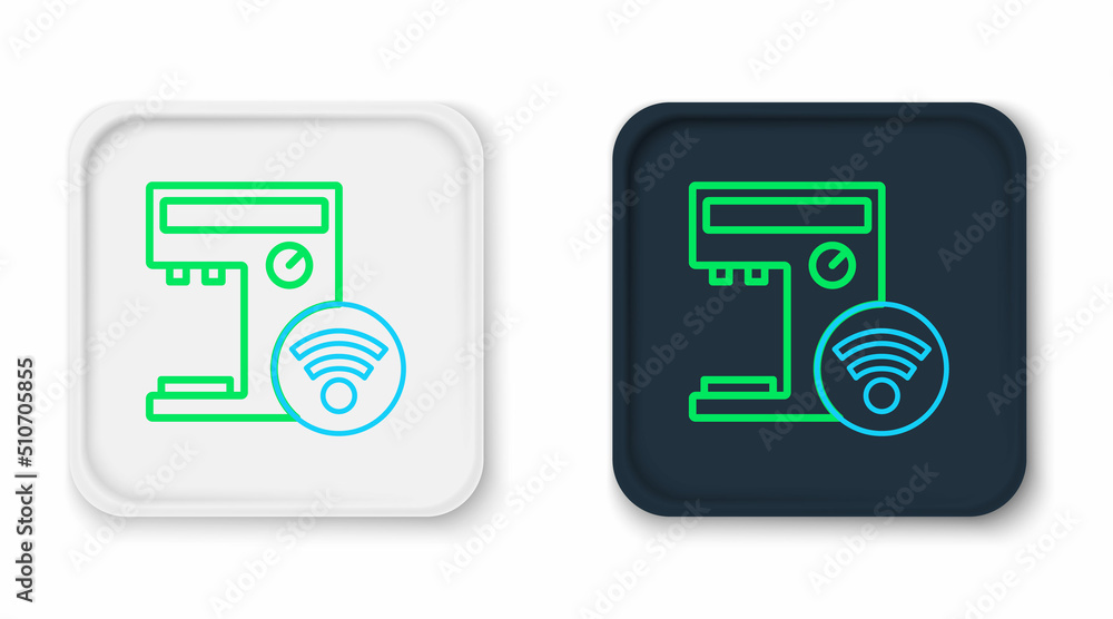 Poster line smart coffee machine system icon isolated on white background. internet of things concept with 