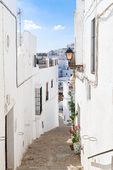 Fototapeta na wymiar Vejer de la Frontera, Cadiz, Andalucia, Spain, photographs of its most typical streets in the middle of summer..