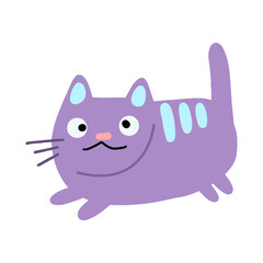 Vector Funny purple cat. Children's hand drawn illustration.