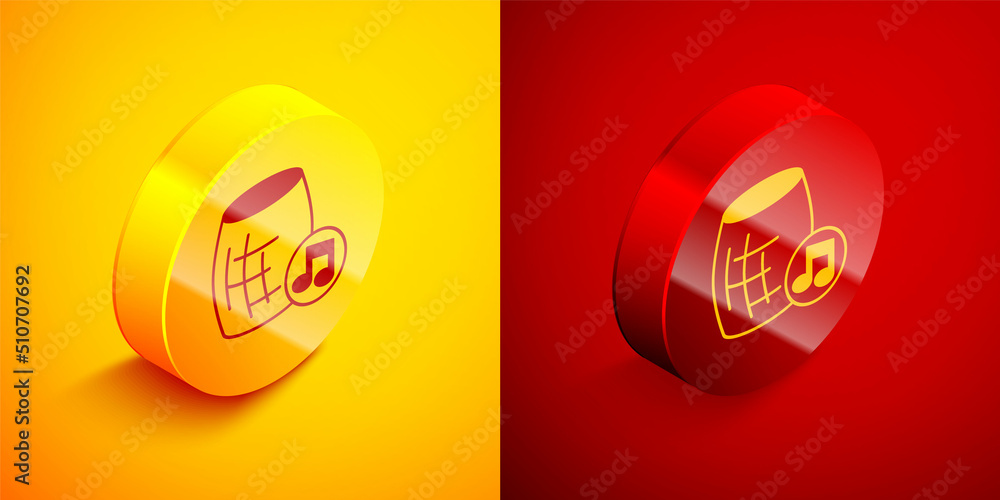 Poster isometric voice assistant icon isolated on orange and red background. voice control user interface s
