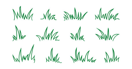 Grass bush line icon, shrubbery vector set, green shrub, simple foliage, sketch meadow and landscape, scribble lawn outline design isolated on white background. Nature illustration