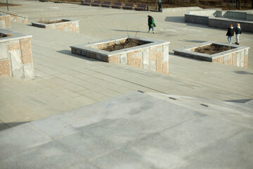 Urban architecture. Details of square in city. Stonework.