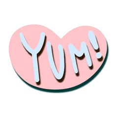 Obraz premium Vector The inscription yum on a pink heart in the style of paper cut.
