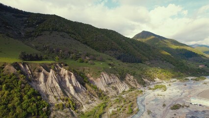 Fototapeta na wymiar drone shot of Caucasus mountains and Truso valley, Georgia, Europe. High quality photo