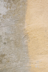 Background, texture of a cracked, stained beige, gray old wall. Photo, copy space.