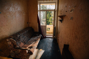 Messy room of abandoned building