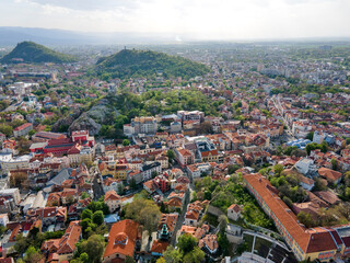 Fototapeta na wymiar Aerial sunset view of City of Plovdiv, Bulgaria
