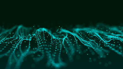 Abstract green futuristic background. Technological wave of information data flow. 3D rendering.