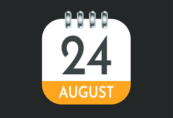 August 24, calendar daily icon. Banner of day, date, month and holiday in august.
