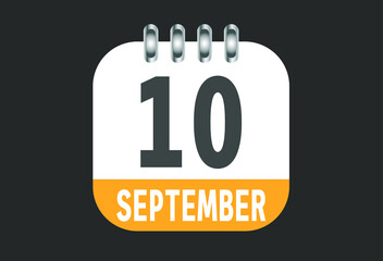 September 10 calendar daily icon. Banner of day, date, month and holiday in september.