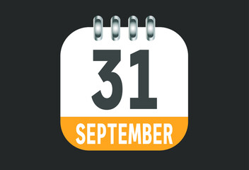 September 31 calendar daily icon. Banner of day, date, month and holiday in september.