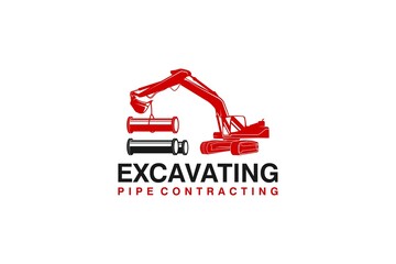 Reinforced Concrete Pipe excavator logo RCP construction design industrial heavy equipment © 21graphic