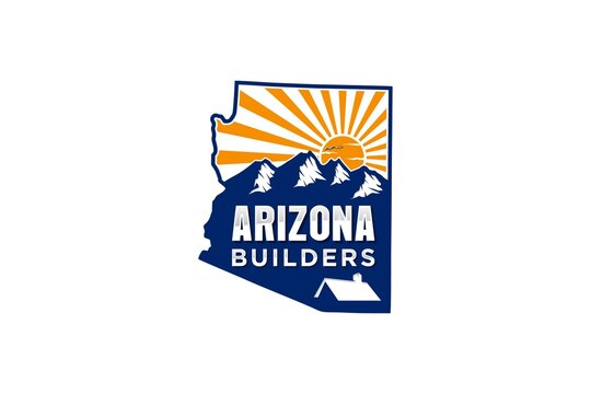Arizona outline map logo design mountain sunset real estate house roof