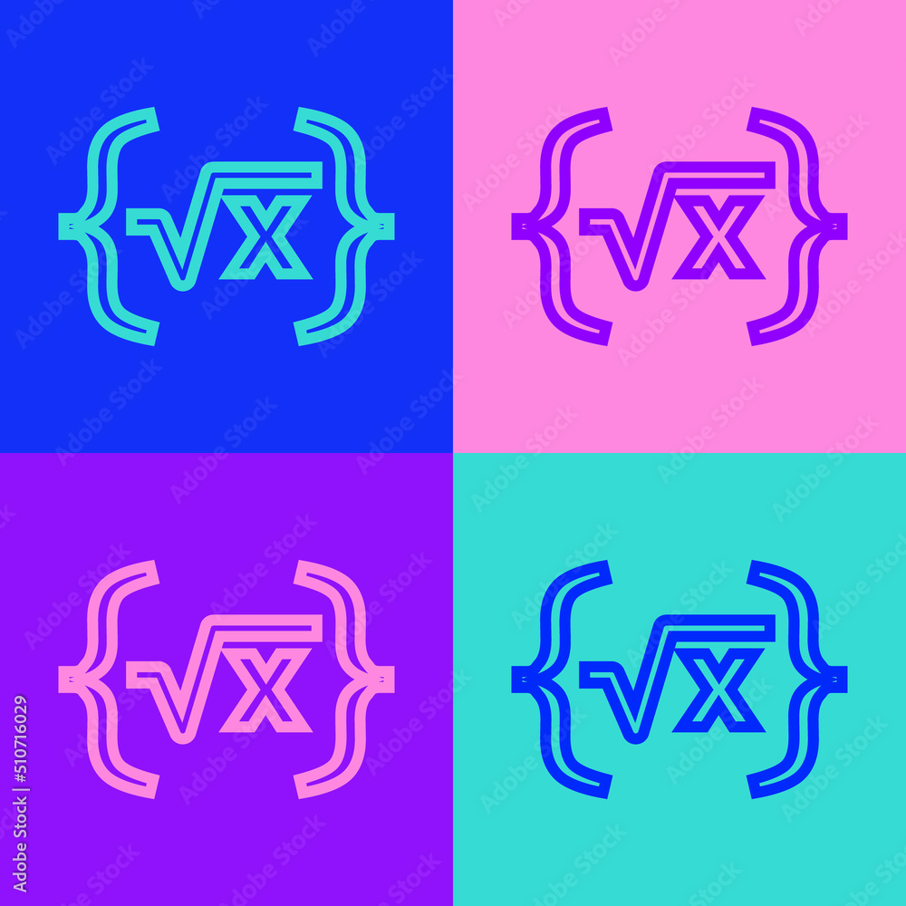 Poster pop art line square root of x glyph icon isolated on color background. mathematical expression. vect