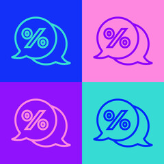 Pop art line Discount percent tag icon isolated on color background. Shopping tag sign. Special offer sign. Discount coupons symbol. Vector