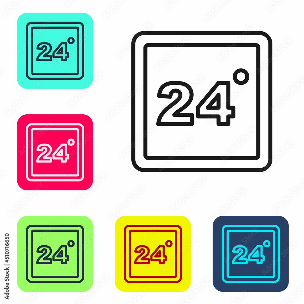 Poster black line thermostat icon isolated on white background. temperature control. set icons in color squ