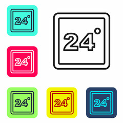 Black line Thermostat icon isolated on white background. Temperature control. Set icons in color square buttons. Vector
