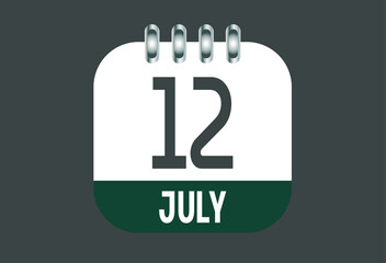 July 12 calendar daily icon. Banner of day, date, month and holiday in july.