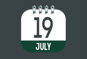 July 19 calendar daily icon. Banner of day, date, month and holiday in july.