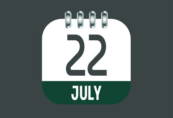 July 22 calendar daily icon. Banner of day, date, month and holiday in july.