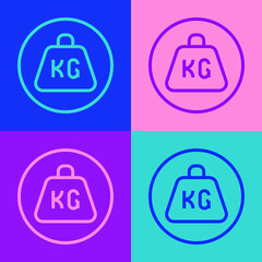 Pop art line Weight icon isolated on color background. Kilogram weight block for weight lifting and scale. Mass symbol. Vector
