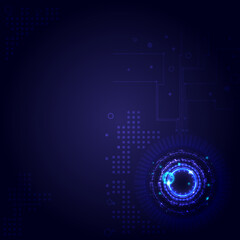 Futuristic Sci-Fi glowing HUD circle element. Abstract hi-tech background. Hologram of head-up display interface. Virtual reality technology. Digital circuit board