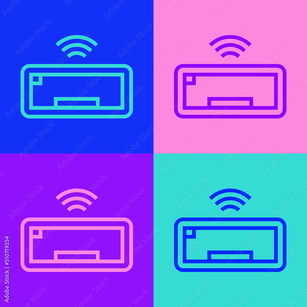 Poster pop art line computer keyboard icon isolated on color background. pc component sign. vector