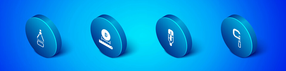 Set Isometric Drawing compass, Medical thermometer, Micrometer and Diameter icon. Vector