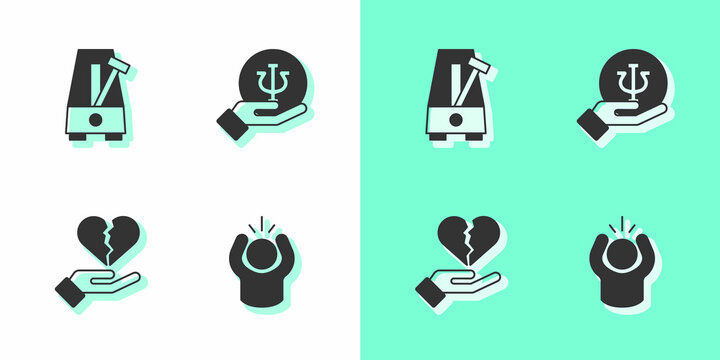 Set Anger, Metronome With Pendulum, Broken Heart Or Divorce And Psychology, Psi Icon. Vector