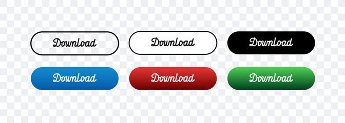 Download button. Set of 3d and flat buttons. Vector clipart isolated on white background.