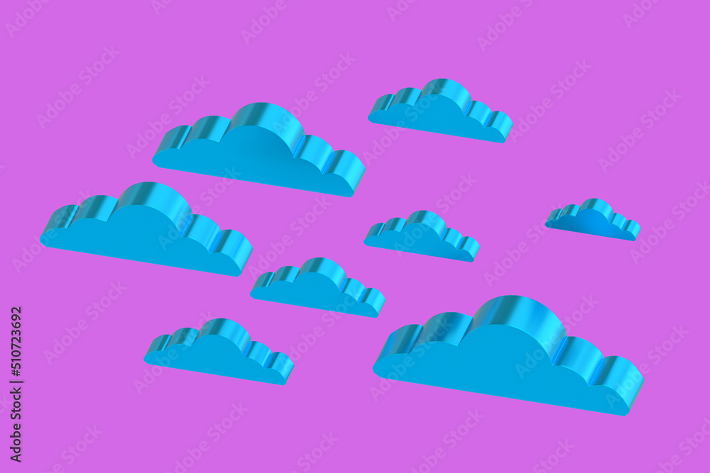 Poster clouds in pink sky. weather background. visualization of clouds of different sizes. volumetric backg