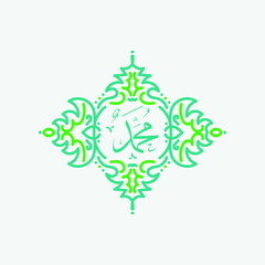 Muhammad arabic calligraphy. Mawlid al-nabawi al-shareef greeting card template with frame or ornament