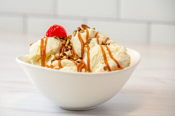 Vanilla Ice Cream with Caramel Syrup