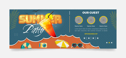 Summer party facebook, social media, web ad banner template for any promotion, campaign purpose. 3d text design	