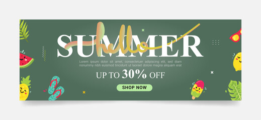 Hello Summer facebook, social media, web ad banner template for any promotion, campaign purpose. sale summer offer design