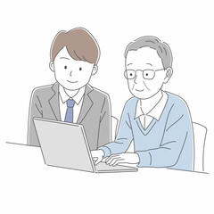 パソコンの操作を教える講師と笑顔の男性