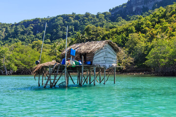 Beautiful landscapes view borneo sea gypsy water village in Bohey Dulang Island, Semporna Sabah, Malaysia.