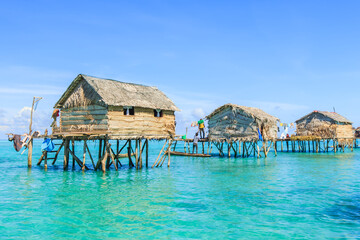 Beautiful landscapes view borneo sea gypsy water village in Bohey Dulang Island, Semporna Sabah,...