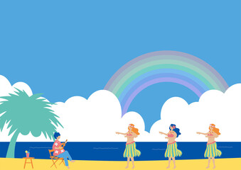 Obraz na płótnie Canvas フラダンスとビーチの風景