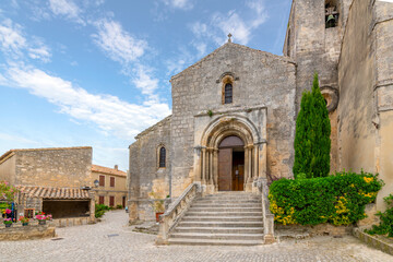 The medieval Saint-Vincent Church in Saint-Rémy-de-Provence, the 12th century building is typical...