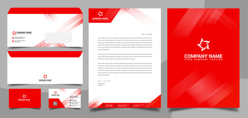 Red Color Corporate business brand identity - stationary design - letterhead - business card - envelope - cover and folder design template