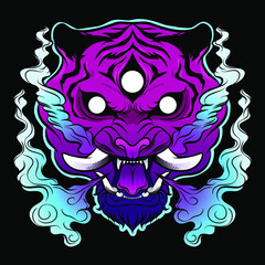 demon tiger vector illustration, japanese demon tiger