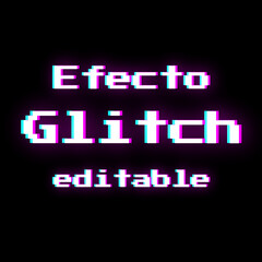 Texto editable efecto glitch, magenta y cien fondo negro 