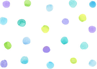 手描き水彩のブルー系多色水玉模様