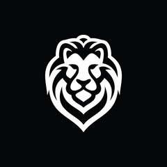 Lion head line art logo design. Lion head vector illustration on dark background