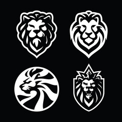 Lion head logo set on dark background. Lion silhouette collection. Vector illustration
