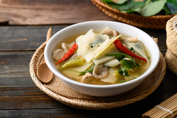 Spicy bamboo shoot soup with mushroom, Local Thai food