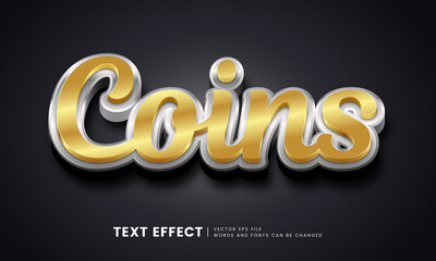 Editable elegant 3d gold and silver text effect. Elegant fancy font style perfect for logotype, title or heading text.